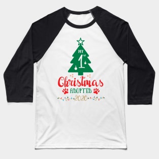 My First Christmas Adopted 2020, Xmas Tree Ugly Pajamas Gift Baseball T-Shirt